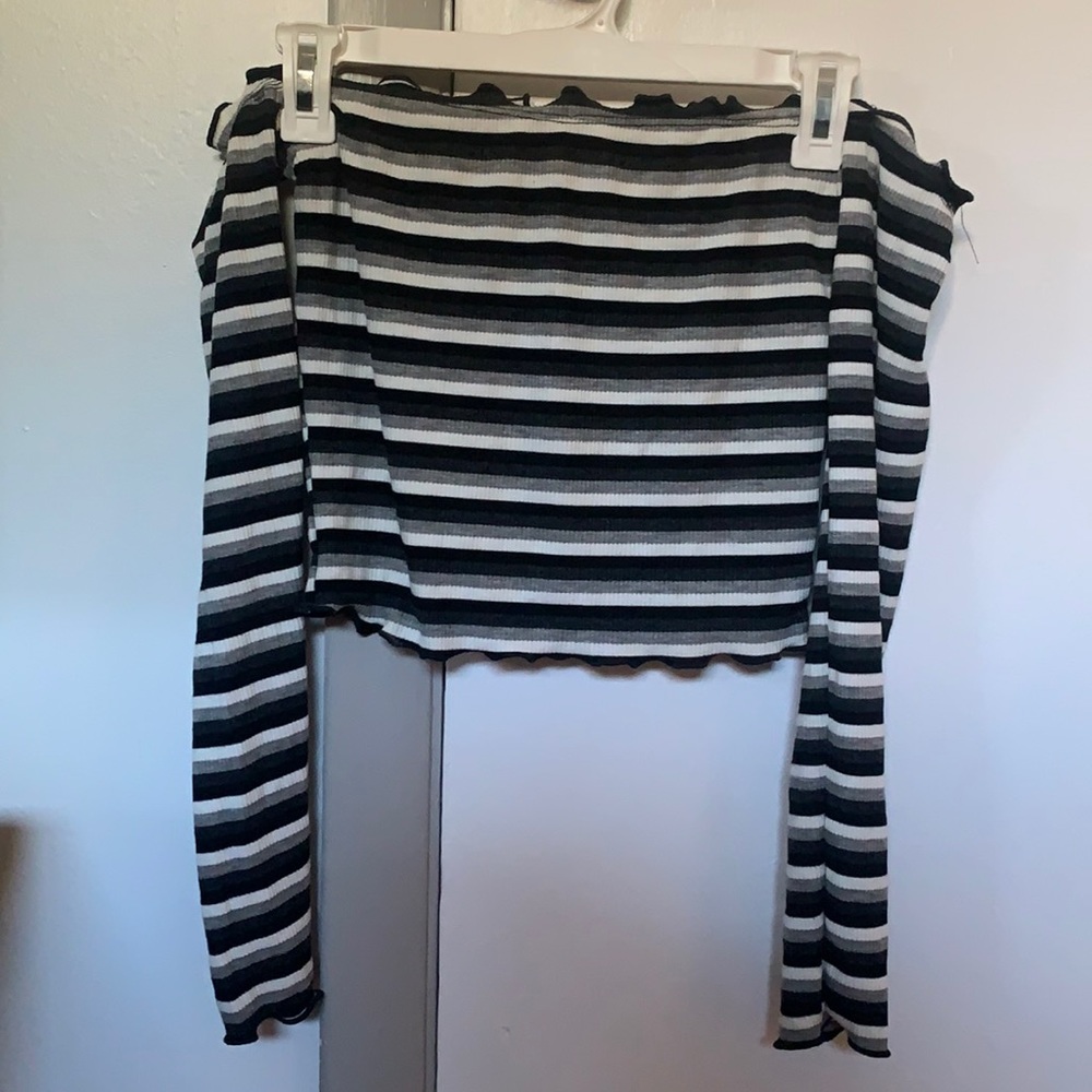 Black white and gray striped crop top